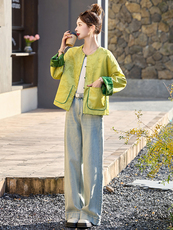 新中式国风提花双面穿外套女2024年春装新款宽松复古气质短款上衣，女装短外套，橙子家