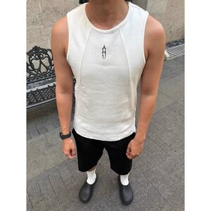 复古夏季潮牌重磅分割螺纹基础无袖T恤修身针织背心男女 TB02图片