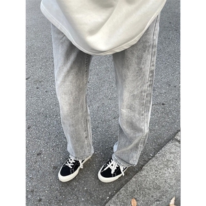 有货】烟灰色弯刀牛仔裤cleanfit裤子美式高街vibe微喇K906LL-P53图片