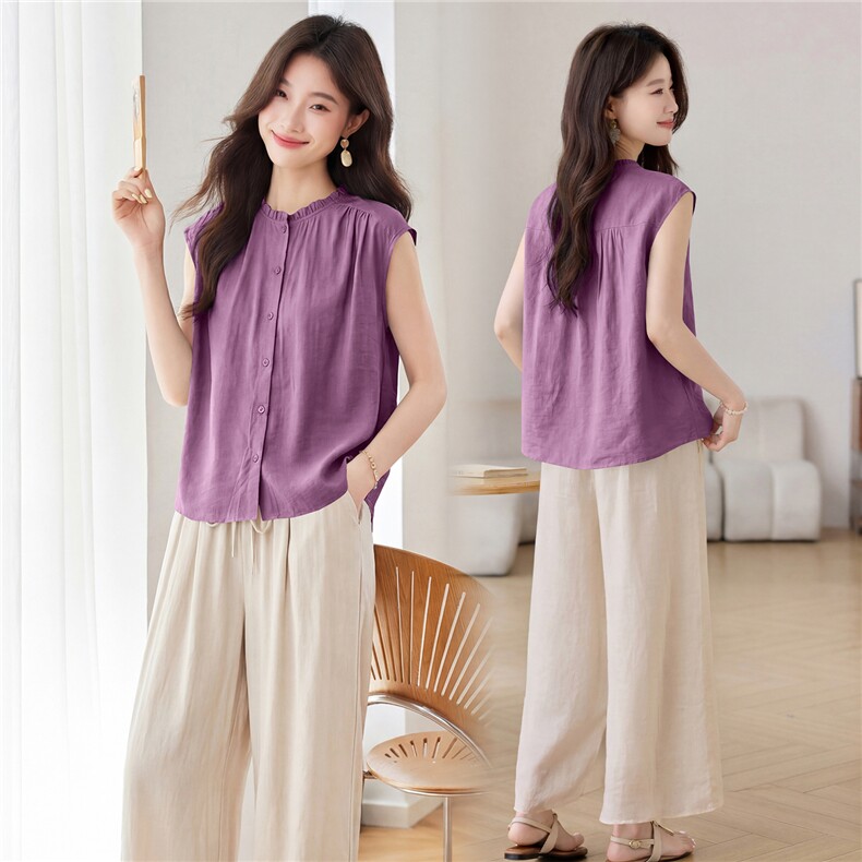 2026年夏季时尚天丝亚麻宽松两件套套装，女装套装/套裙，依万里
