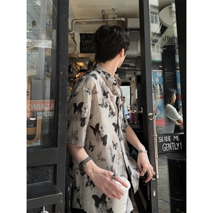 网络图现货  高级感潮牌痞帅140克冰丝蝴蝶花短袖衬衫JC4550-P40图片
