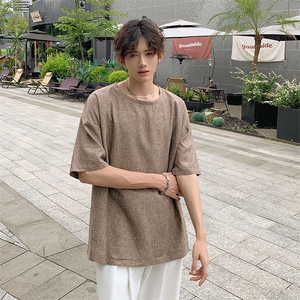 现货 夏季纯色亚麻潮宽松新中式大码棉麻短袖男MT08-特P25控48图片