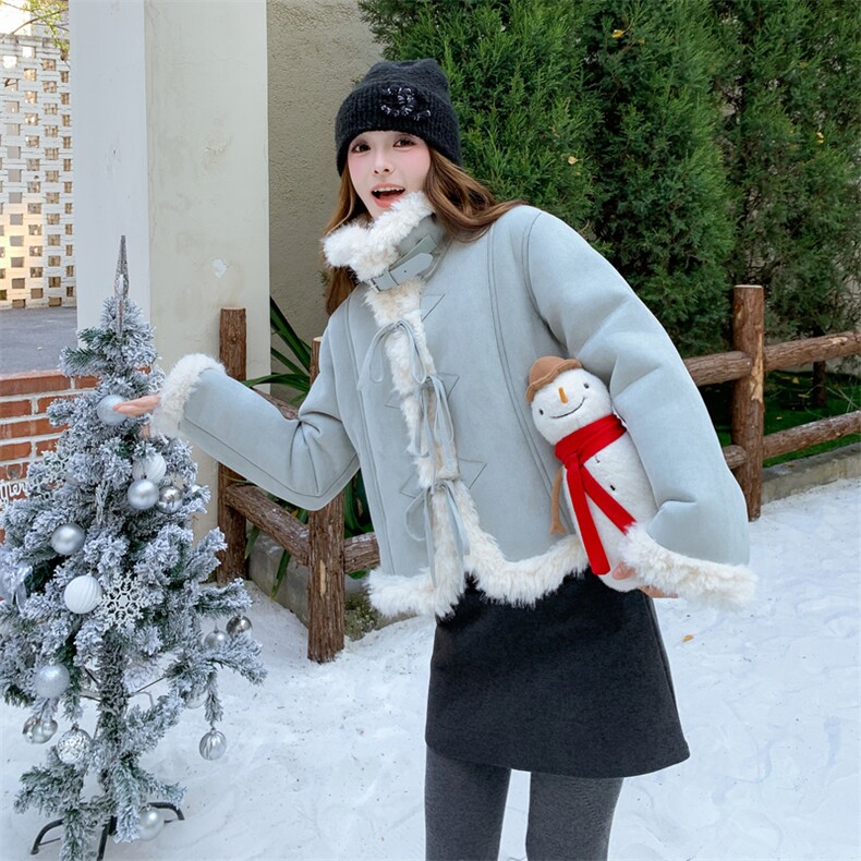 2025冬装新款简约时尚皮毛一体毛呢外套B001-M217-P220控328，女装毛呢外套，依依服饰