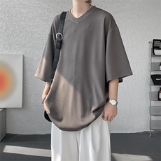 8XL-M短袖肌理感冰丝凉感T恤特大码鸡心领半袖纯色体恤DX1216/P28，男装T恤，电商B238