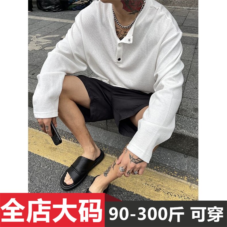 1506/QWY6040/P39新款亨利领长袖T恤宽松复古体恤衫休闲运动上衣图片