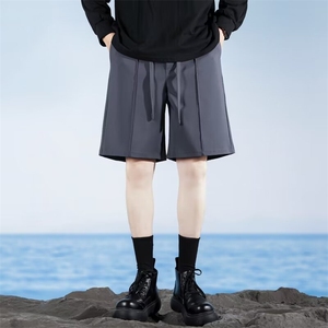 夏季新款纯色松紧腰运动五分裤男肥佬宽松直筒休闲五分裤男潮外贸图片