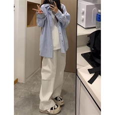 条纹衬衫男女长袖韩版潮流刺绣宽松百搭2025夏ins外套CY1123-P38，男装衬衫，星座412-3