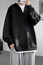 8XL-M叠穿假两件卫衣重磅连帽V领拼接套头衫宽松大码外套WY006P65，男装卫衣，电商B312