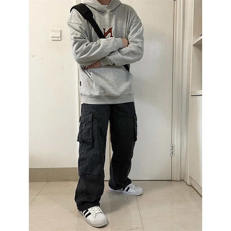 直筒工装裤子男款宽松垂感男生休闲裤四季款阔腿男裤KA18,男装休闲裤,星座1116A（原606A-3）