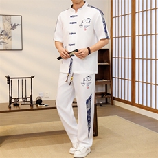 潮风套装男新中式短袖衬衫时尚休闲长裤两件套JZ305-P63，男装T恤，星座310B-3