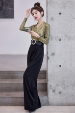 欧货时尚连体裤女2024夏新款女高腰修身阔腿裤垂感连衣裤职业，女装连体裤，微微衣阁