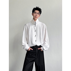 无性别穿搭设计感小众多纽扣衬衫高级感法式垂坠立领衬衣CS01P65，男装衬衫，星座512-1（原513-3）