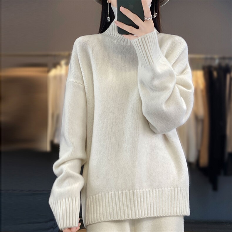 长袖高领套头2024年秋季羊毛纯色针织衫，女装羊毛衫，冀清阳荣
