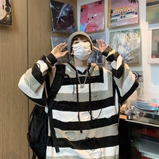 秋季套头针织衫连帽卫衣男女潮牌外套条纹破烂宽松毛衣潮7019/P50，男装针织衫/毛衣，星座506