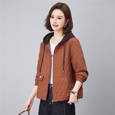 长期现货2026春秋装新款韩版时尚夹棉宽松连帽休闲棉服连帽外套女，女装短外套，璐依舞