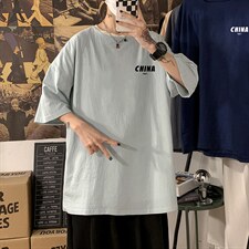 YT26248-P30亚短袖t恤男大码五分袖男宽松七分袖海报风，男装T恤，电商A040