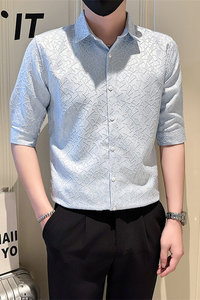 店主风社会小伙男纯色七分袖衬衫男日常衬衣301A-1/CS562/P55图片