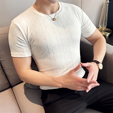 2024夏季新款纯色修身运动健身圆领短袖体恤打底衫男8846-p48，男装T恤，电商D303