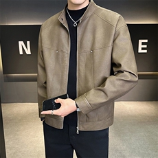 2025新款美式皮衣外套男秋季潮牌立领机车皮夹克A313-8823-P145，男装皮衣，电商A313