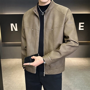 2025新款美式皮衣外套男秋季潮牌立领机车皮夹克 A313-8823-P145图片