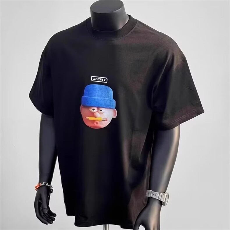 夏季纯棉男短袖t恤加大码宽松圆领落肩潮流半袖休闲百搭上衣，男装T恤，星座1210-1