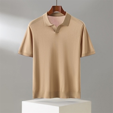 夏季新款男士莱赛尔天丝剪刀翻领短袖，男装T恤，昭美羊绒