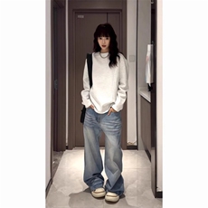 抖音得物品质美式高街重磅曼巴棉结构硬阔boxy版潮牌卫衣长袖T恤，男装T恤，电商A486-1
