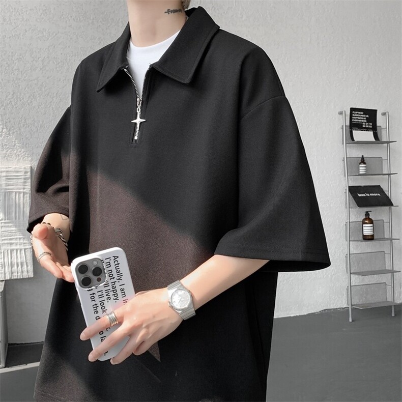 8XL-M半拉链短袖t恤特大码美式高街polo体恤衫翻领半袖DX1215/P35图片