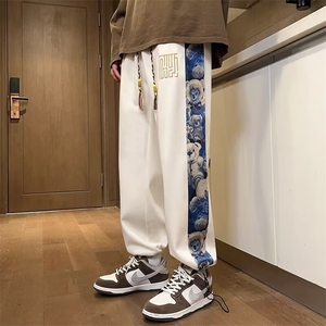 新中式风小熊裤子男款秋季潮牌宽松大码直筒休闲长裤潮K870/P45图片