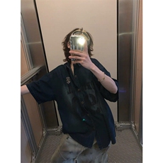 美式复古vintage水洗牛仔短袖衬衫设计感宽松休闲衬衣CJ1027，男装衬衫，星座1116A（原606A-3）