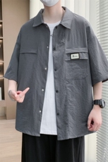 2025新款冰丝短袖衬衫夏季薄款韩版潮流工装衬衣A436-G533-P40，男装T恤，电商A436