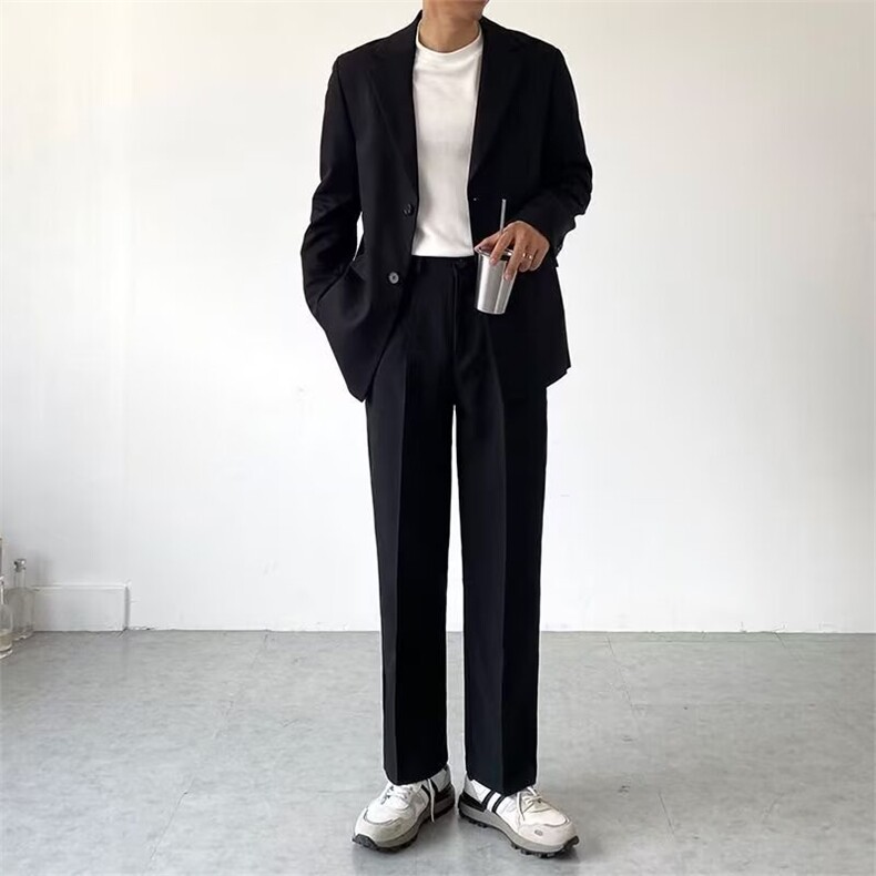 春季新款ins坠感小西裤男韩版潮流宽松学生直筒阔腿休闲西装长裤图片
