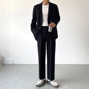 春季新款ins坠感小西裤男韩版潮流宽松学生直筒阔腿休闲西装长裤图片