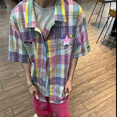 衬衣春秋季洋气格子衬衫长袖纯棉男女情侣外套薄装韩版百搭，男装衬衫，星座506A