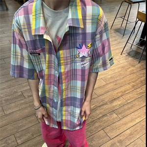 衬衣春秋季洋气格子衬衫长袖纯棉男女情侣外套薄装韩版百搭图片