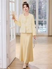 新中式G风套装女2026春新款优雅时尚复古盘扣刺绣文艺范两件套裙，女装套装/套裙，火爆靓佳人