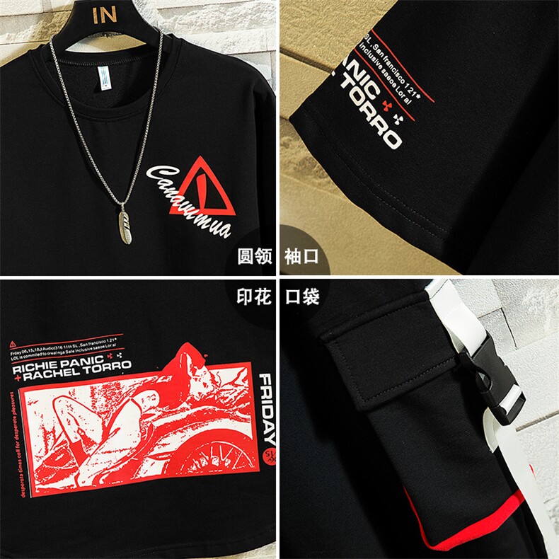 青少年夏季五分袖圆领t恤长裤韩版潮流休闲宽松套装男F162P75,男装休闲套装,电商A086