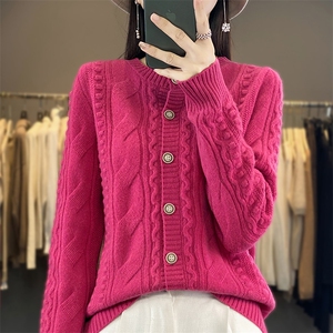 2316疙瘩针织开衫毛衣女羊毛开衫图片