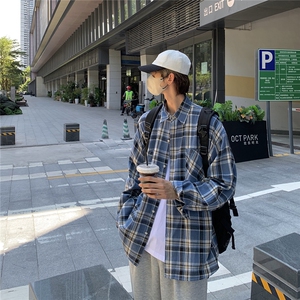抖音大货格子衬衫男士宽松大码美式港风长袖衬衣CS7231 P45-控69图片
