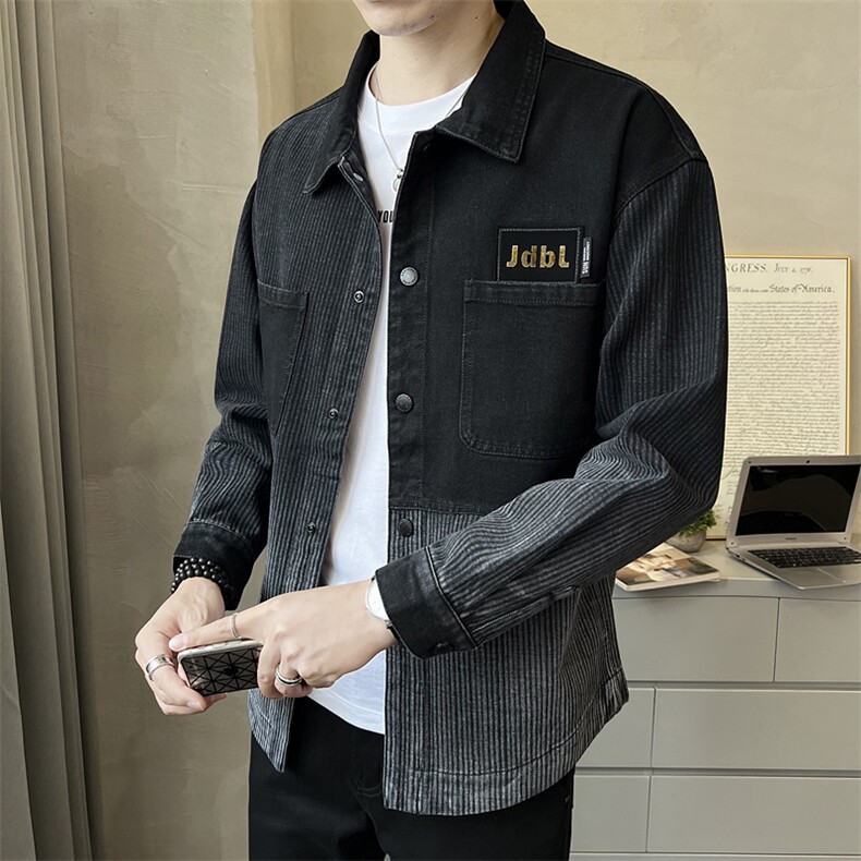 春季牛仔条纹衬衫外套休闲长袖上衣C520-P110,男装衬衫,电商A237