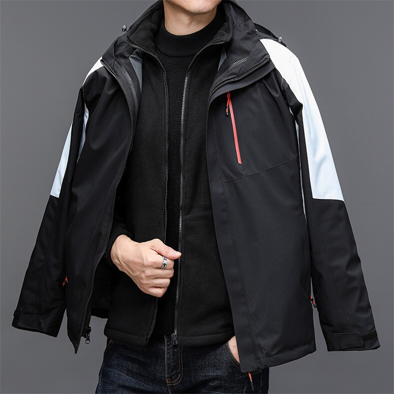 春秋冬新款冲锋衣户外外套男士春秋加厚运动服三合一连帽防风夹克,男装夹克,电商B212（原钱塘6029）