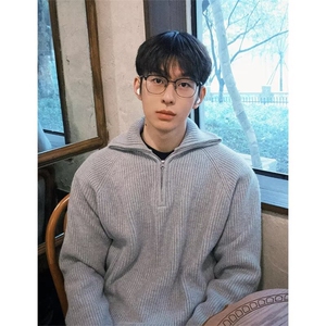 针织衫外套男春秋款宽松慵懒风高级美式立领拉链毛衣网B133-P57
