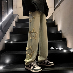 XZ616 春季新款黄泥色星星牛仔裤 TY517 P55控68图片