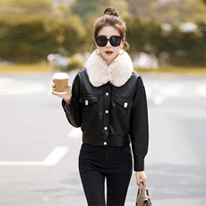 2024年冬季新款加绒保暖休闲皮衣外套（毛领可脱卸），女装短外套，臻衣坊