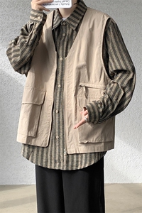 8XL-M 特大码衬衫男假两件拼接衬衫新中式坎肩马甲外穿CS508TP68图片