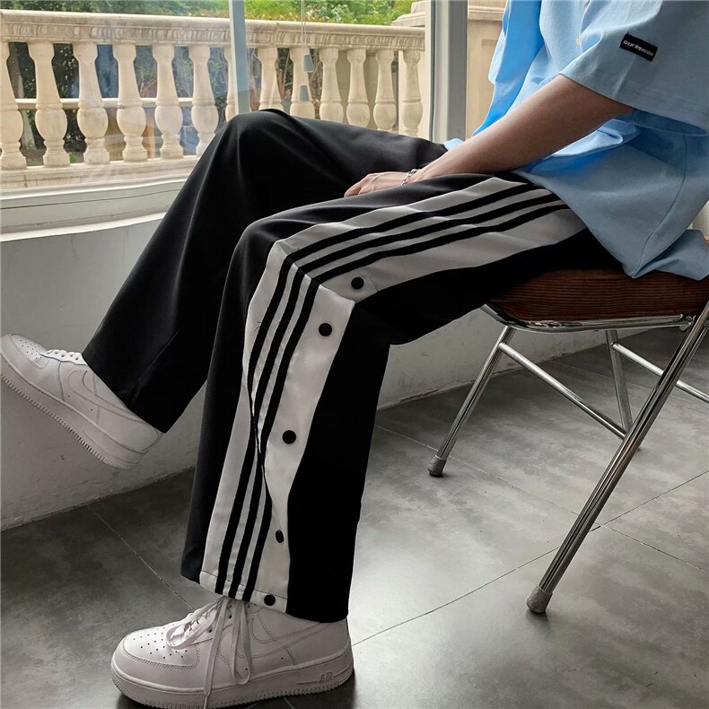 裤子男韩版潮流宽松直筒夏季潮牌卫裤休闲运动阔腿排扣裤k838-p35,男装休闲裤,星座1008-2