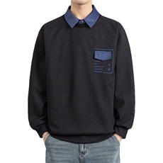 W25215-特P50春季休闲时尚卫衣男长袖打底衫衬衫领假两件外套，男装卫衣，电商D310B