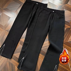 美式微喇牛仔裤加绒加厚直筒裤子高街vibe开叉拉链长裤K8001-P46，男装牛仔裤，电商B245