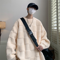 8XL-M特大码美式街头设计感毛巾绣格子毛衣男女情侣MY1204P50控68，男装针织衫/毛衣，电商D206-1
