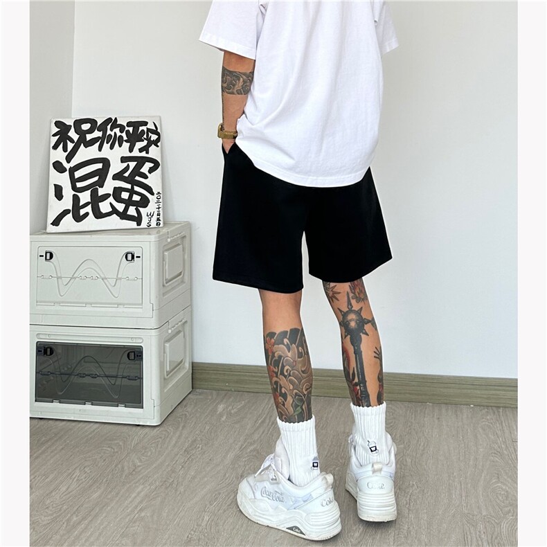 美式复古三角标运动短裤男款夏季小众高级潮牌宽松直筒休闲五分裤，男装牛仔裤，电商A061